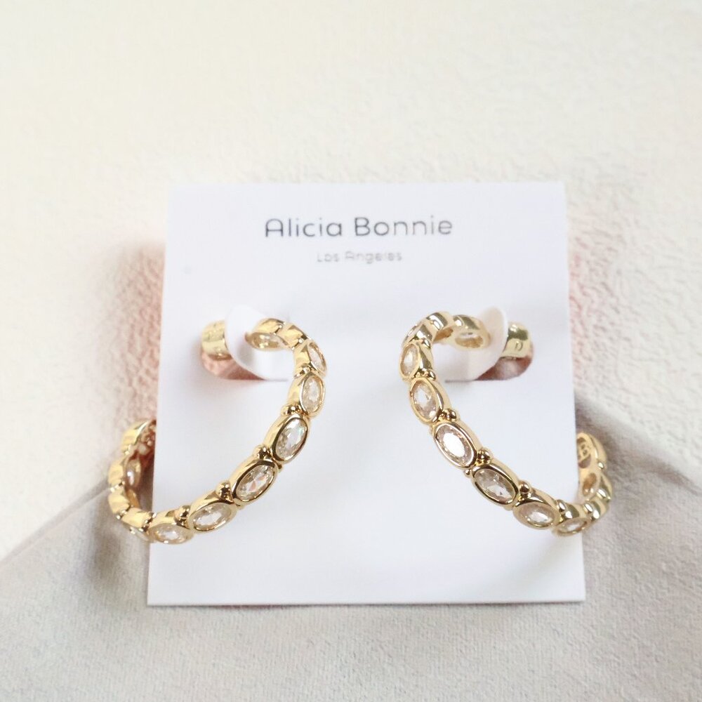 Alicia Bonnie Gold White Crystal Abbie Hoop Earrings NEW